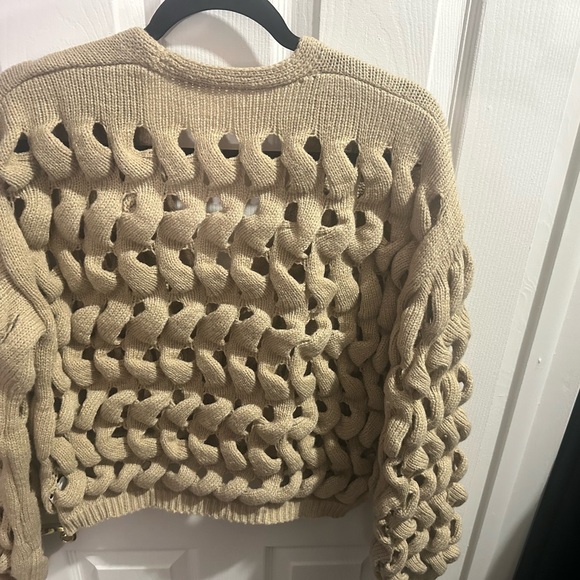 Chunky Hollow Out Knit Khaki Cardigan - Picture 9 of 11